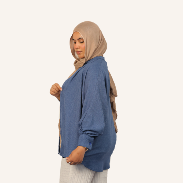 Marble blue linen shirt - one size - Image 3