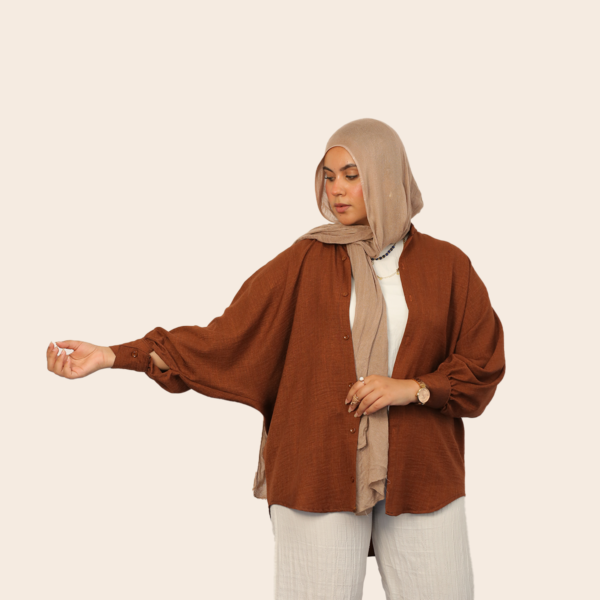 Brown linen shirt - one size - Image 5